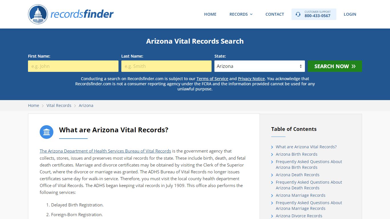 Arizona Vital Records - Search AZ Vital Records Online - RecordsFinder